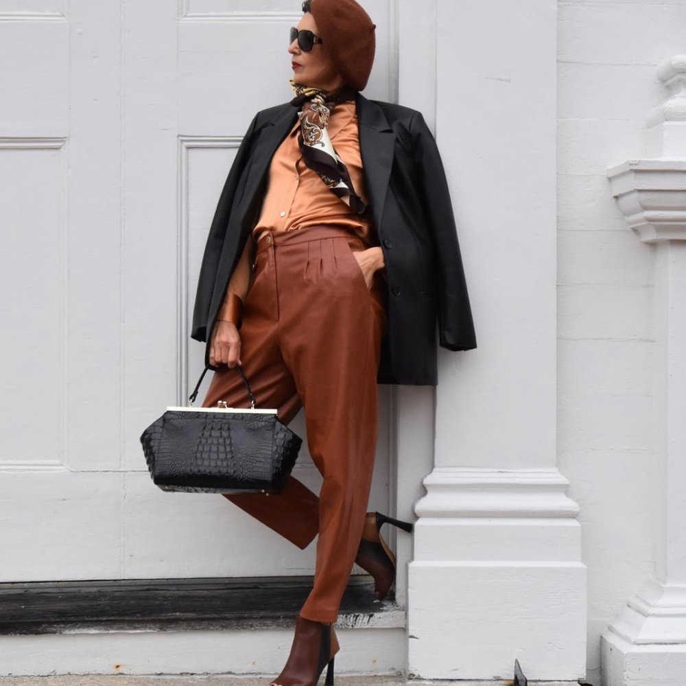Blank NYC brown faux leather trouser